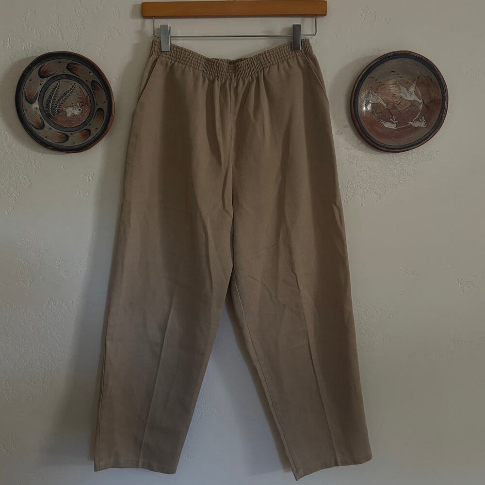 Vintage Khaki Women's Trousers with Elastic Waistband